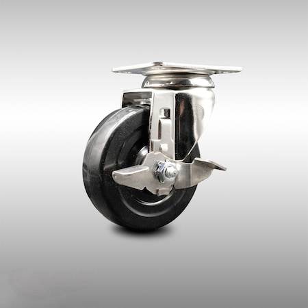 Service Caster 4 Inch 316SS Soft Rubber Wheel Swivel Top Plate Caster with Brake SCC-SS31620S414-SRS-TLB